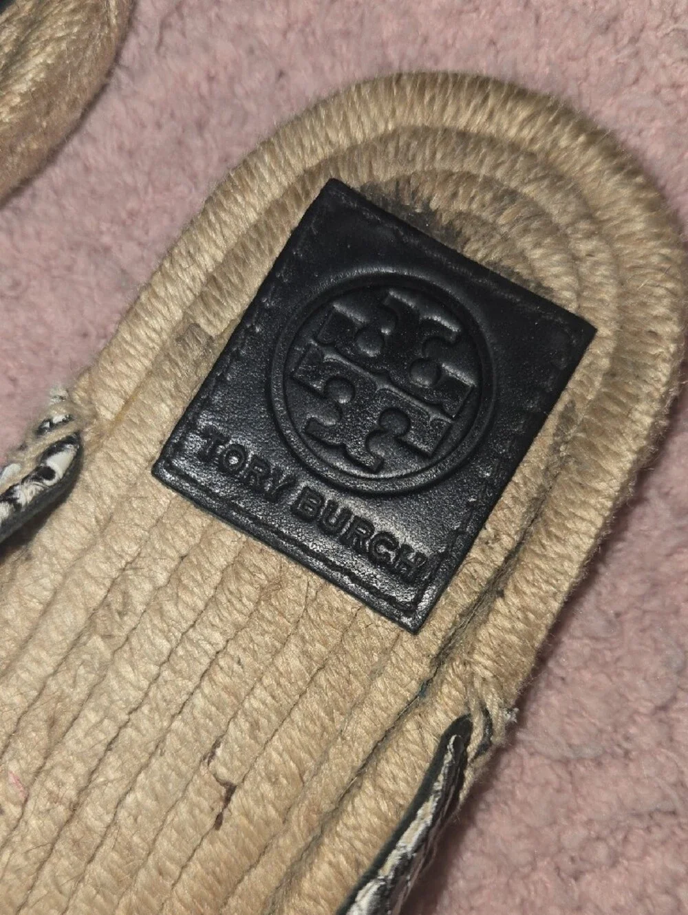 Tory Burch Leather Woven Snake-Print Espadrille Slip-On in Black & White - 7.5M